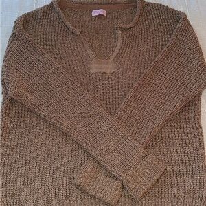 Pink Lily Women's V-Neck Brown Sweater